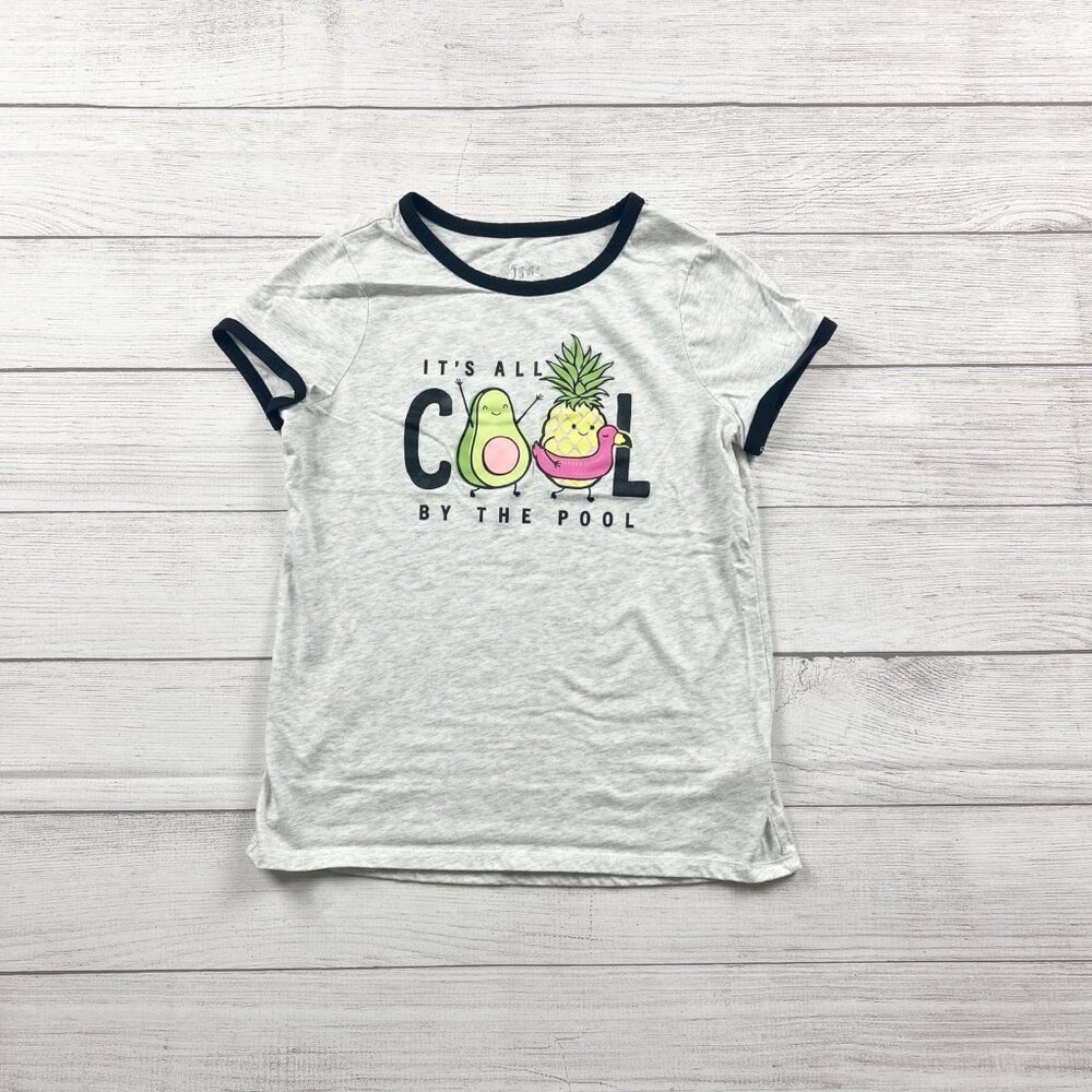 Justice Girls Gray Black Ringer Graphic T-Shirt It's All Cool by The Pool 12